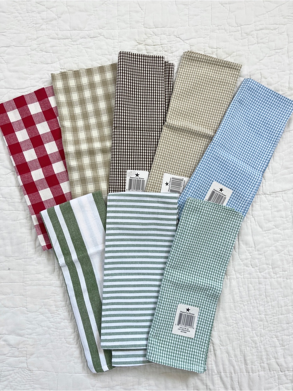 NEW x8 Kitchen Towel Bundle Cotton Stripes Checks Checkered Farmhouse Gingham